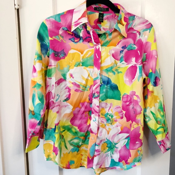 Ralph Lauren Bright Floral Print Button Down Size M - Picture 1 of 8